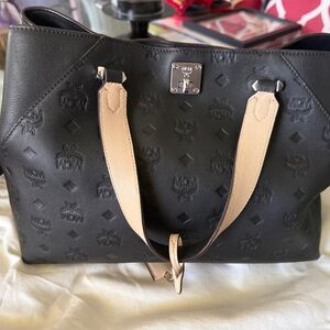MCM Black and Cream Embossed Tote
